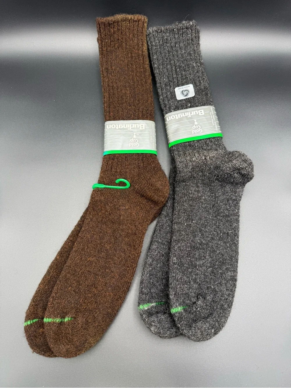 Vintage Burlington Gold Cup Wool Blend Socks Gray Brown 2 Pairs USA 10.5-15 A2